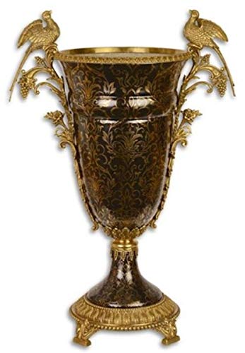 Casa Padrino jarrón Decorativo Barroco Negro/Oro 42,7 x 26 x A. 62,9 cm - Magnífico florero de Porcelana con 2 Asas de Bronce Nobles - Accesorios Decorativos en Estilo Barroco