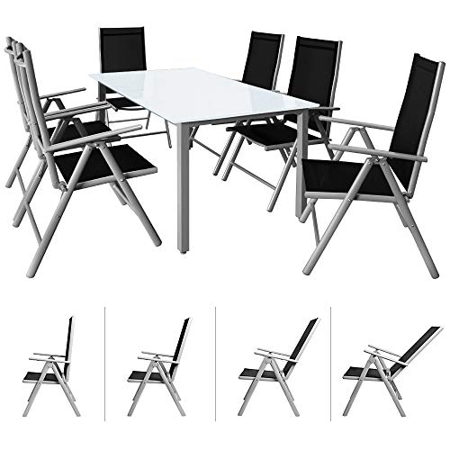 Casaria Conjunto de 1 Mesa y 6 sillas de Aluminio Bern con Respaldo reclinable Muebles de jardín Patio terraza balcón Casaria Conjunto de 1 Mesa y 6 sillas de Aluminio Bern con Respaldo reclinable Muebles de jardín Patio terraza balcón