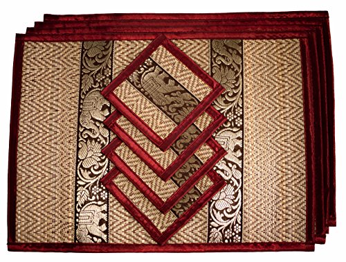 CCCollections Manteles Individuales y pasavasos 4 Unidades 2 tamaños Trenzado de caña Hecho a Mano y Exquisito Ribete Artesanal de Seda ecológica. (Mediano Rojo Burdeos) CCCollections Manteles Individuales y pasavasos 4 Unidades 2 tamaños Trenzado de caña Hecho a Mano y Exquisito Ribete Artesanal de Seda ecológica. (Mediano Rojo Burdeos)