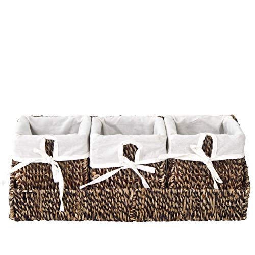 Cesta de mimbre con bandeja para organizar la pared y forros extraíbles (3 cestas de color marrón con bandeja) Cesta de mimbre con bandeja para organizar la pared y forros extraíbles (3 cestas de color marrón con bandeja)