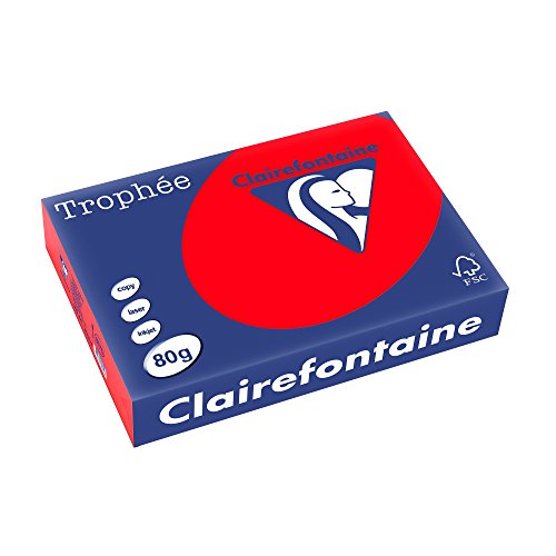 Clairefontaine Trophée - Resma de papel, 80 gr/m², 500 hojas, A4 (21 x 29.7 cm), color rojo coral