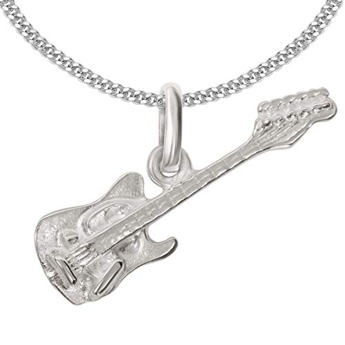 Clever Schmuck Set plateado niña colgante pequeña guitarra eléctrica 20 x 15 mm ambos lados forma plástico con cadena barbada 45 cm brillante plata de ley 925