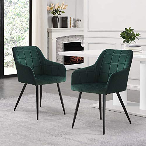 CLIPOP Juego de 2 sillas de comedor de terciopelo verde para encimeras de cocina con respaldo y reposabrazos, sillas de recepción para oficina en casa