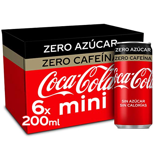 CocaCola Zero Refresco sin Azúcar, Calorías, Cafeína Minilata, 6 uds