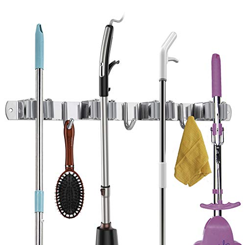 Colgador de Escobas y Fregonas de Acero Inoxidable, TUOHBOVA Organizador Adhesivos Soporte para Fregonas y Cepillas con 4 Posiciones y 3 Ganchos para Cocina, Baño, Garaje, Gris Colgador de Escobas y Fregonas de Acero Inoxidable, TUOHBOVA Organizador Adhesivos Soporte para Fregonas y Cepillas con 4 Posiciones y 3 Ganchos para Cocina, Baño, Garaje, Gris