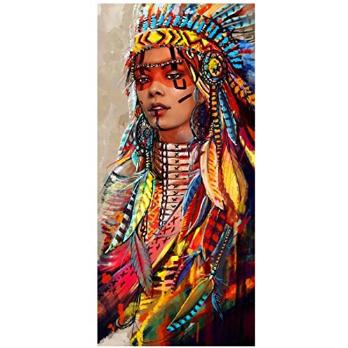 Coloridos carteles e impresiones artísticos en lienzo de mujer india, pinturas en lienzo de mujer nativa en la pared, imágenes artísticas, decoración del hogar (con marco)