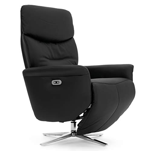 COMIFORT Sillon Relax Electrico en Piel con Bateria integrada, Modelo CHENNAI, Diseño Ergonomico con Dos Motores Independientes. Respaldo Reclinable 150º y Reposapies Elevable sincronizado. Negro