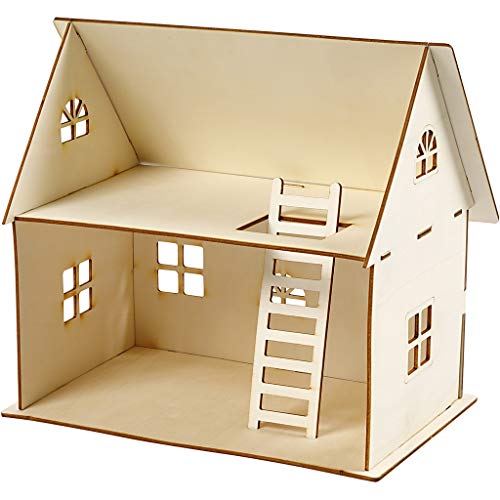 Construcción casa de muñeca, A. 25 cm, medidas 18x27 cm, madera contrachapada, 1ud, grosor 4 mm