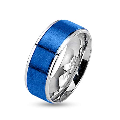 Cool Body Art Anillo unisex de acero inoxidable azul plata azul cepillado disponibles Ring tamaños 47(15)-69(22)