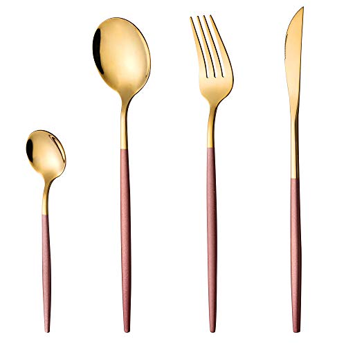 COPOTI Juego de cubiertos rosa,Juego de cubiertos de acero inoxidable cuchillo tenedor cuchara 24 piezas,Juego de cena para 6 personas. COPOTI Juego de cubiertos rosa,Juego de cubiertos de acero inoxidable cuchillo tenedor cuchara 24 piezas,Juego de cena para 6 personas.