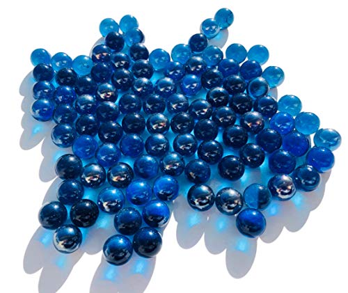 CRYSTAL KING Canicas de cristal azul oscuro, 16 mm de diámetro, 500 g, bolas decorativas, transparentes, azules y claras, bolas decorativas decorativas