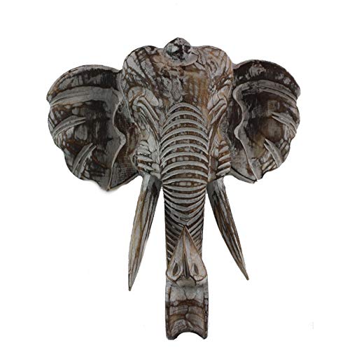 Decoración de la Pared Decoración de la Pared Elefante Elefante Cabeza Elefante Albesia Madera/Madera Blanda Máscara Hecha a Mano Elefante Grande con Soporte de Pared Harken