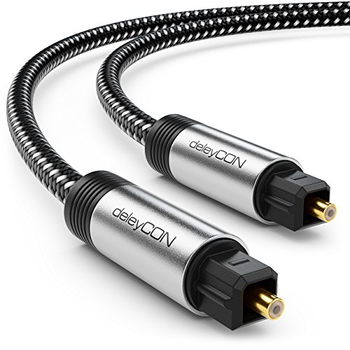 deleyCON 5m Óptico Toslink Cable de Audio Digital Enchufe de Metal Recubrimiento de Nylon SPDIF Cable de Fibra Óptica Dolby DTS Sound - Negro