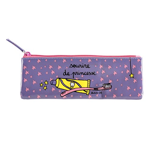 Derrière La Porte - Estuche para cepillo de dientes, diseño con texto "sourire de princesse", color violeta y rosa Derrière La Porte - Estuche para cepillo de dientes, diseño con texto "sourire de princesse", color violeta y rosa