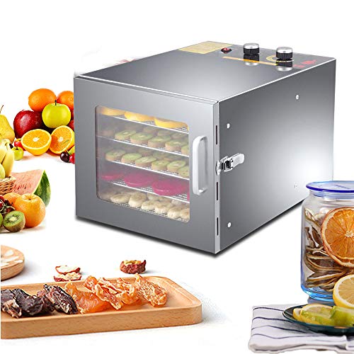 Deshidratador de acero inoxidable con 6 compartimentos, regulador de temperatura de 35 a 75 ℃, temporizador de 24 h, secador de frutas, deshidratador para alimentos, carne, frutas y verduras