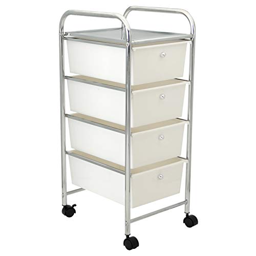 DONREGALOWEB Carro de baño de 4 cajones de PVC en Color Blanco y Estructura de Metal 76x37x32cm DONREGALOWEB Carro de baño de 4 cajones de PVC en Color Blanco y Estructura de Metal 76x37x32cm