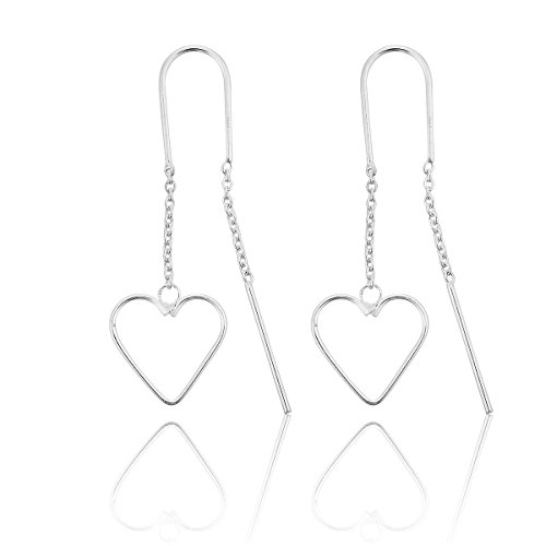 DTP Silver - Pendientes de Mujer con colgantes en forma de Corazón - Longitud 42 mm - Plata de Ley 925
