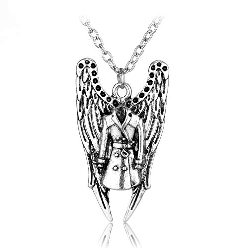 DYKJ Collar Sobrenatural Pentagrama Pentáculo Castiel Alas de ángel Colgante de Plata Antiguo Vintage Joyas para Hombres Mujeres Regalo