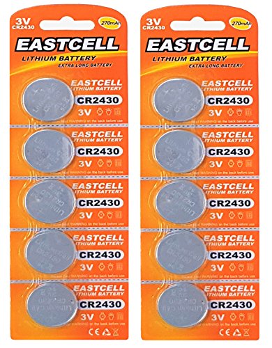 EASTCELL CR2430 - Pilas de botón (Litio, 270 mAh, 3 Paquetes de 5 Pilas CR2430, 10 Unidades)