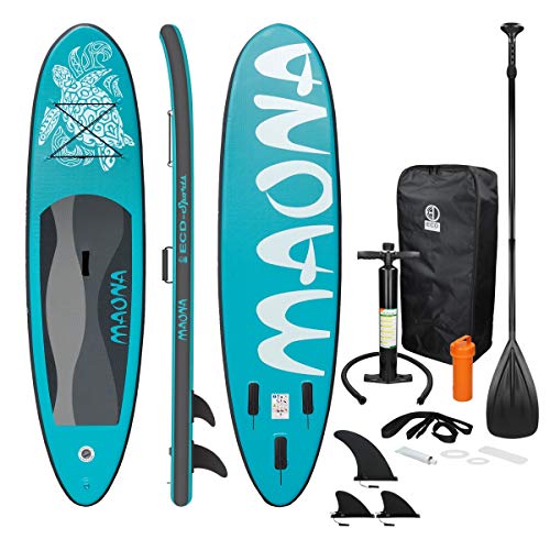 ECD Germany Tabla Hinchable Maona Paddle Surf/Sup 308 x 76 x 10 cm Turquesa Stand up Paddle Board PVC hasta 120kg 3 Aletas deslizantes Diferentes Modelos Incl Paleta Aluminio Bomba y Accesorios