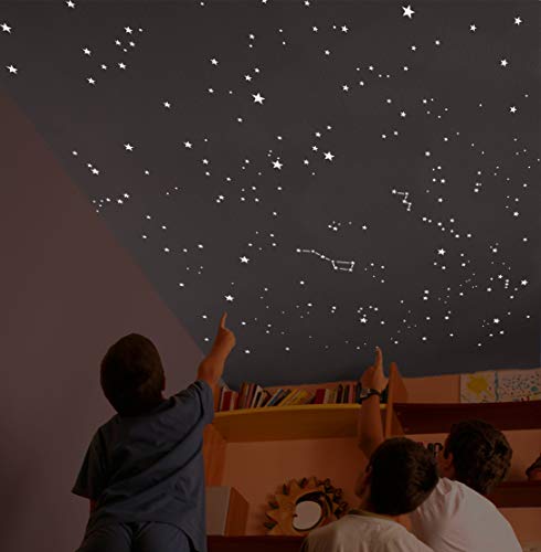 Encambio Alcrea Kit de 540 Estrellas Fluorescentes + Plantilla de 2 m². REPRODUCCIÓN EXACTA del Cielo + Mapa e indicaciones. para 2 techos o Paredes