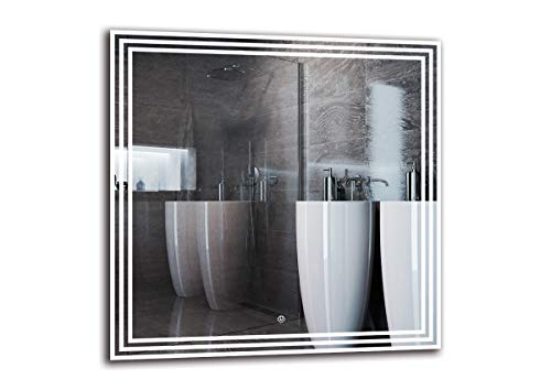 Espejo LED Deluxe - Dimensiones del Espejo 80x80 cm - Interruptor tactil - Espejo de baño con iluminación LED - Espejo de Pared - Espejo con iluminación - ARTTOR M1ZD-53-80x80 - Blanco frío 6500K