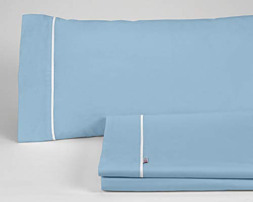 ESTELIA - Juego de sábanas Liso Color Azul Celeste - Cama de 150 (3 Piezas) - 100% algodón - 144 Hilos