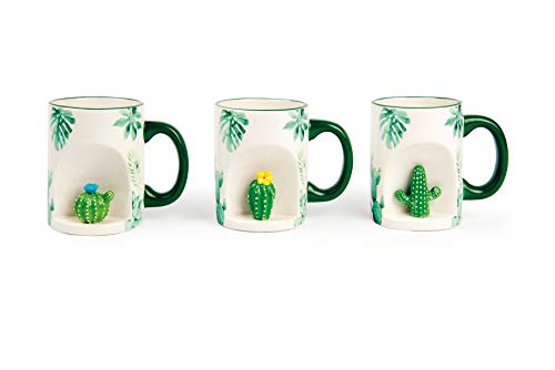 Excelsa – juego de 6 taza de cerámica, Color blanco con decoración Cactus