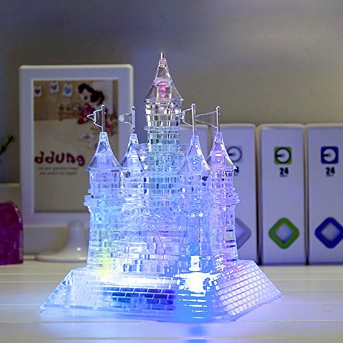 FADDR 3D Crystal Castle Puzzle con luces LED 3D DIY Puzzle para música Flash Modelo Educational Kids edificios de juguetes (transparente)