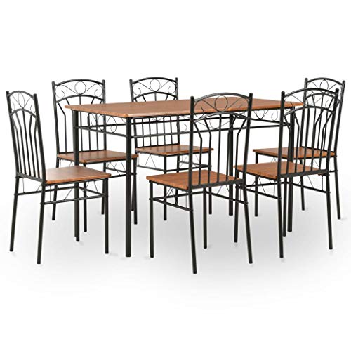 Festnight Conjunto de Comedor 7 Piezas Mesa con 6 Sillas Conjunto Mesa y Sillas Comedor MDF y Acero Marrón Festnight Conjunto de Comedor 7 Piezas Mesa con 6 Sillas Conjunto Mesa y Sillas Comedor MDF y Acero Marrón