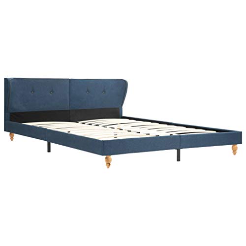 Festnight Estructura de Cama de Tela Azul 207 x 165 x 74 cm / 160 x 200 cm, Estructura de Cama, Somier Basic Cama, Marco de Madera, Muebles Bonitos Cama de Matrimonio Moderna Somier