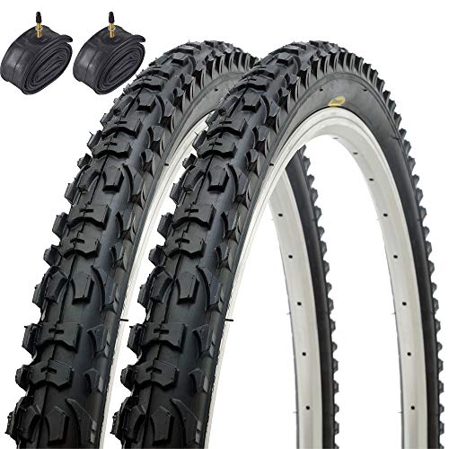 Fincci Par Híbrida Plegable Neumáticos de Bicicleta de Montaña Cubiertas 26 x 1,95 53-559 y Presta Tubos Interiores