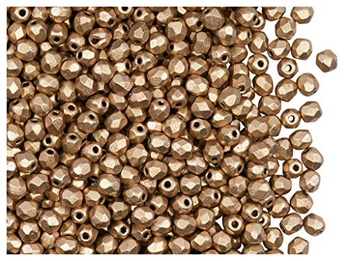 Fire-Polished Beads, 3 mm, 100 piezas, cuentas de vidrio facetadas redondas checas, pulidas al fuego, Bronze Pale Gold Matte (Aztec Gold)