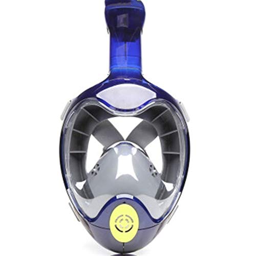 FOLVXY Oxígeno Completo de Snorkel Máscara de 180 Grados Vista panorámica con la última respiración en seco Superior del Sistema de Seguridad Anti-Fugas y Anti-Niebla para Adultos y jóvenes,Azul,L
