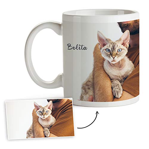 Fotoprix Tazas Personalizadas con Foto y Texto | Regalos Personalizados con Foto de Gatos | Taza Personalizada el Nombre de la Mascota | Taza de Color Blanco