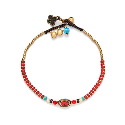 FSYX Cup Handmade Tibetan Round Feet Feet Women's Foot Chain Color Beads Beads Foot Ornaments  Red