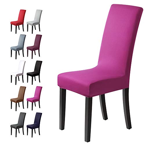 Fundas para sillas Pack de 4 Fundas sillas Comedor Fundas elásticas, Cubiertas para sillas,bielástico Extraíble Funda, Muy fácil de Limpiar, Duradera (Paquete de 4, Púrpura-Oscuro)