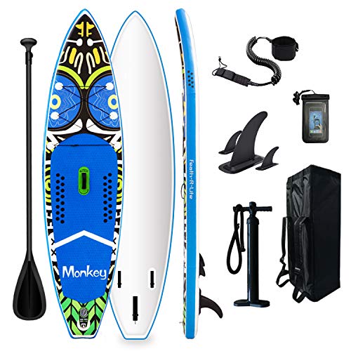 FunWater Tabla de surf de remo hinchable de 335 x 84 x 15 cm, accesorios completos, remo ajustable, bomba, mochila de viaje, correa, bolsa impermeable, capacidad de carga de hasta 150 kg