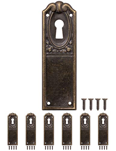FUXXER® - 6 placas de llave antiguas, rosetas de cerradura, herrajes para cerradura, agujero para llave, diseño vintage de latón, bronce, estilo modernista Art Deco Design, 6 unidades, 90 x 28 mm.
