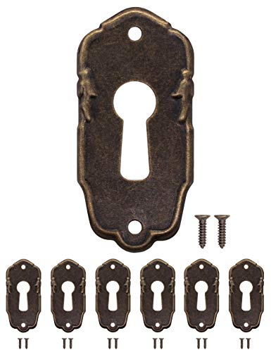 FUXXER® - 6 placas de llave antiguas, rosetas de cerradura, herrajes para cerradura, agujero para llave, latón vintage, bronce, estilo modernista, diseño Art Deco, 6 unidades, 38 x 18 mm.