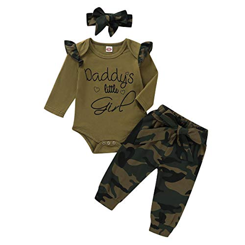 FYMNSI Conjunto de ropa de verano para bebé, diseño de camuflaje, camiseta y falda estampada, 3 piezas / 2 piezas Armeegrün Daddy's Little Girl 0-3 Meses