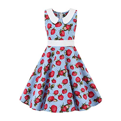 FYMNSI Vestido de fiesta vintage de los años 50, retro, con lunares y flores, para niñas de 4 a 12 años FYMNSI Vestido de fiesta vintage de los años 50, retro, con lunares y flores, para niñas de 4 a 12 años