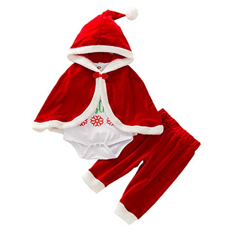 Geagodelia - Conjunto de ropa navideña para bebé, de manga larga, con estampado de letras, pantalones y capa con capucha rojo 18-24 meses