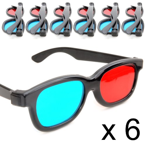 Genzoo - Lote de gafas para 3D, 6 unidades, color azul y rojo