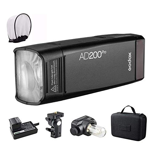 Godox AD200 Pro Version, 200Ws 2.4G Flash, 1/8000 HSS, 500 Flashes a Plena Potencia, 0.01-2.1s Recycling, Tiempo de Reciclaje para DSLR cámara