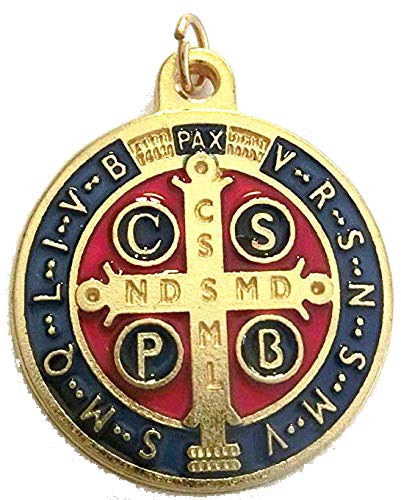 GTBITALY 60.049.21 medalla de San Benito oro esmaltado medida 32 mm con anillo de exorcismo suora iglesia sacerdote santo
