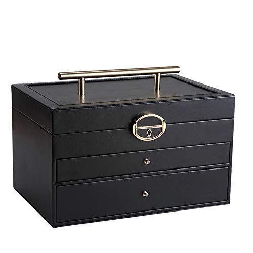 GYMEIJYG Caja De Reloj, Algodón Interior De PU con Espejo Bloqueo De Huevo Mango De Latón Gran Capacidad De Estilo Europeo Multicapa, 2 Colores (Color : Black, Size : 29X20X17cm) GYMEIJYG Caja De Reloj, Algodón Interior De PU con Espejo Bloqueo De Huevo Mango De Latón Gran Capacidad De Estilo Europeo Multicapa, 2 Colores (Color : Black, Size : 29X20X17cm)