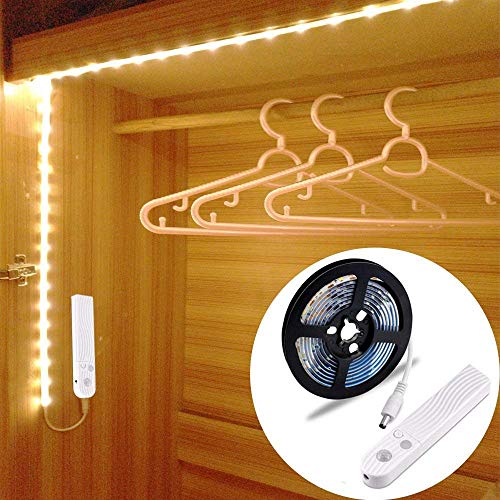 Haovida 60LED 1m tira luz cuerda,Luz Armario Luz LED Nocturna con Sensor de Movimiento para Pasillo Baño Armario Cocina(funciona con 4 pilas AAA, No Incluidas) [4000K Blanco cálido ]