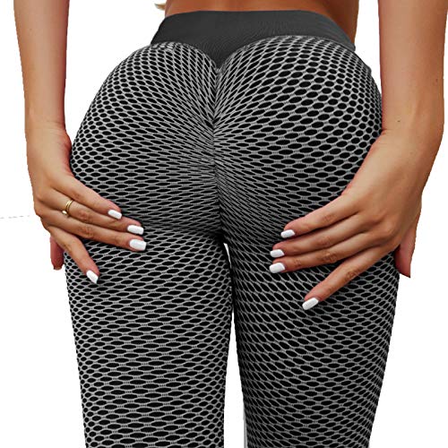 HEFUTE Pantalones de yoga fruncidos para mujer, para levantamiento de glúteos, con textura de cintura alta, para levantamiento de glúteos, anticelulitis.