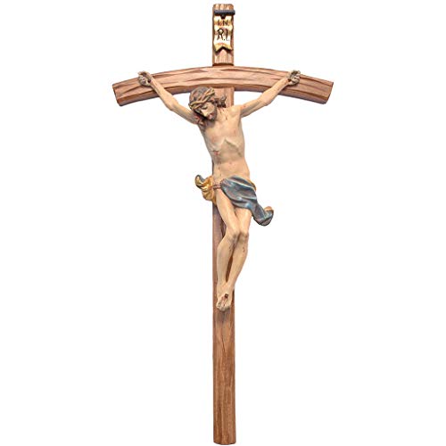 Holyart Crucifijo Cruz Curvada Corpus, Madera Valgardena Antiguo Dorado, 42 cm (16.54 Inc.)